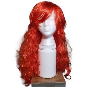 Bright Red Long Curly Ariel Cosplay Wig with side bangs